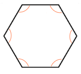 Regular hexagon with interior angles drawn.