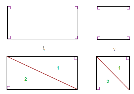 Triangles inside a square and rectangle.