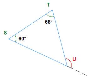 Triangle to find exterior angle of.